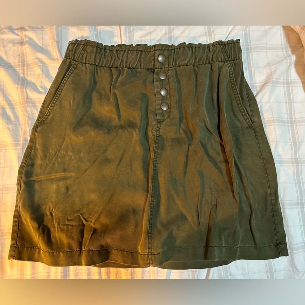 LOFT Olive Green Button Front Skirt | Size Medium